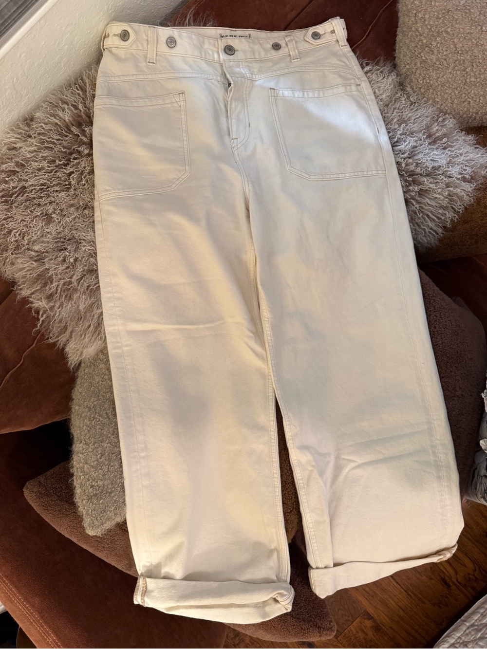 We The Free Free People Cream Boyfriend High-Waisted Wide-Leg Jeans - Picture 2 of 10